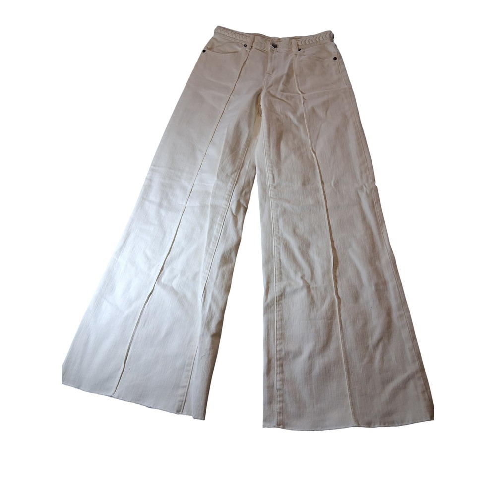 Johnny Was The Braided Wide Leg Jeans White High Rise Denim 26